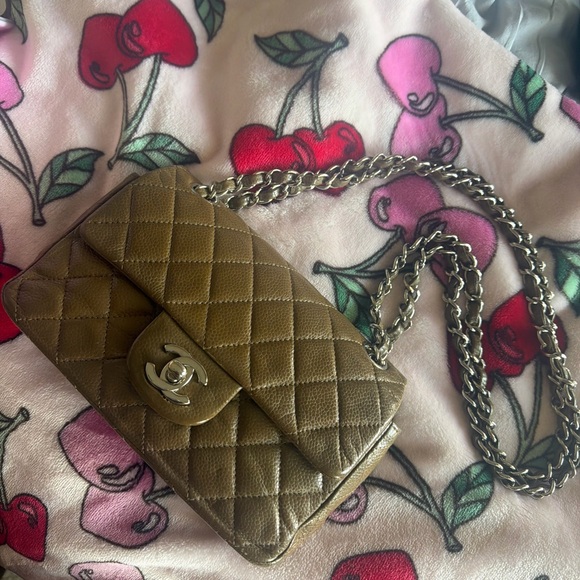 CHANEL Handbags - CHANEL TAUPE CAVIAR QUILTED MINI RECTANGULAR FLAP BAG